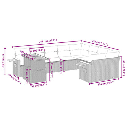 10-tlg. Garten-Sofagarnitur mit Kissen Schwarz Poly Rattan - Pazzar.ch