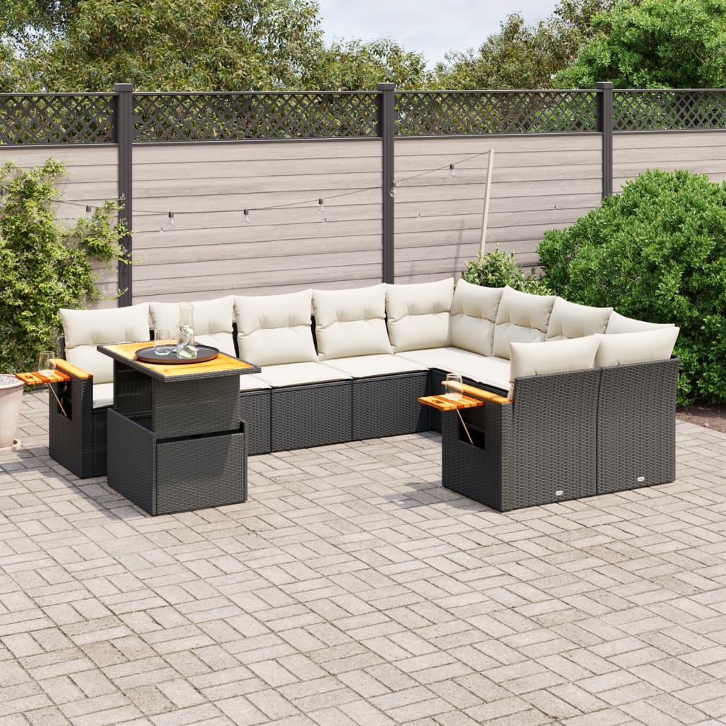 10-tlg. Garten-Sofagarnitur mit Kissen Schwarz Poly Rattan - Pazzar.ch