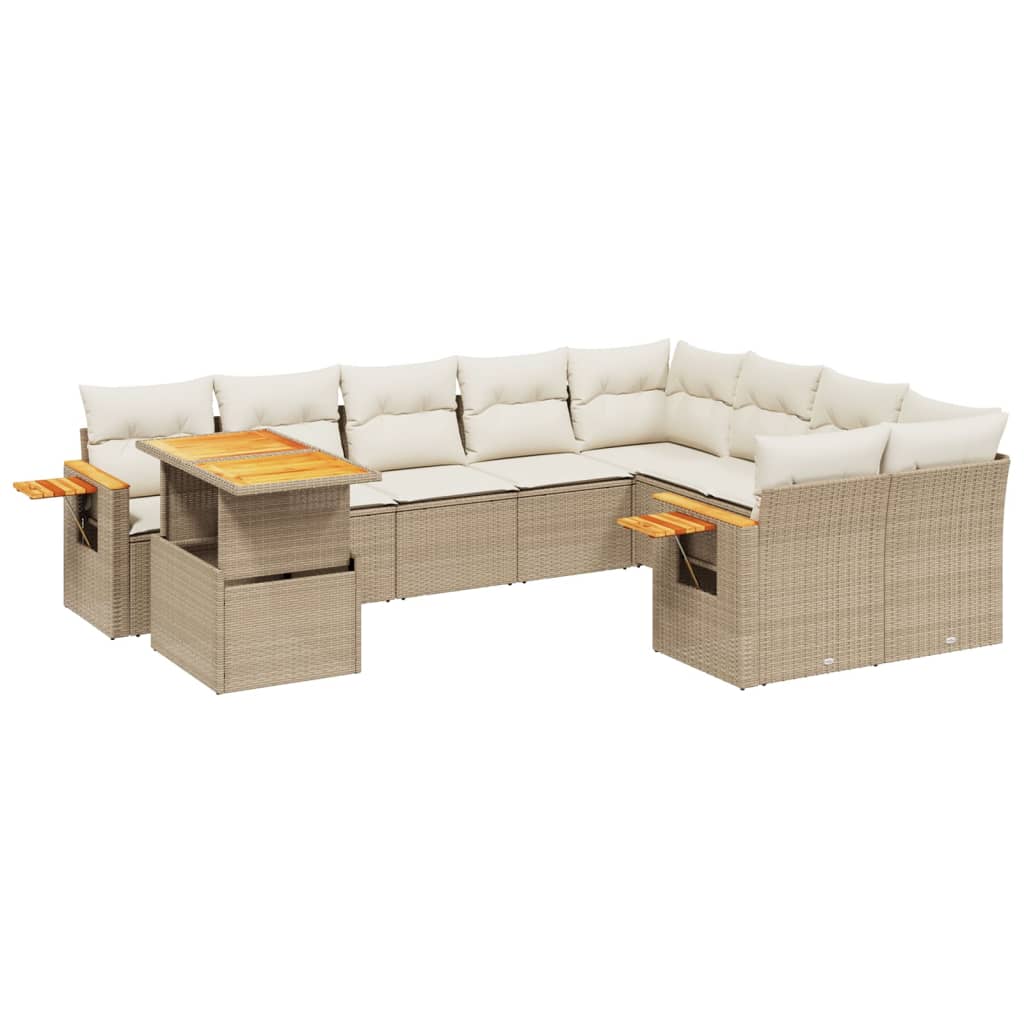 10-tlg. Garten-Sofagarnitur mit Kissen Beige Poly Rattan - Pazzar.ch