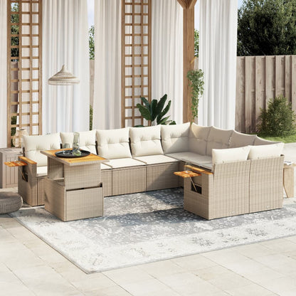 10-tlg. Garten-Sofagarnitur mit Kissen Beige Poly Rattan - Pazzar.ch