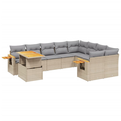 10-tlg. Garten-Sofagarnitur mit Kissen Beige Poly Rattan - Pazzar.ch