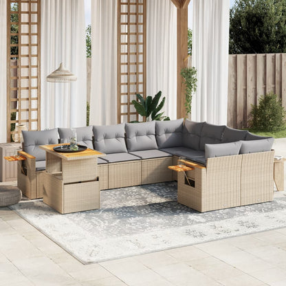 10-tlg. Garten-Sofagarnitur mit Kissen Beige Poly Rattan - Pazzar.ch