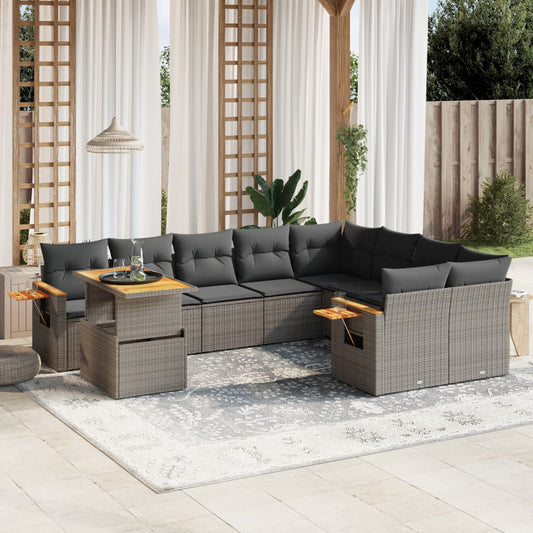 10-tlg. Garten-Sofagarnitur mit Kissen Grau Poly Rattan - Pazzar.ch