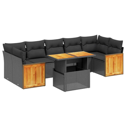8-tlg. Garten-Sofagarnitur mit Kissen Schwarz Poly Rattan - Pazzar.ch