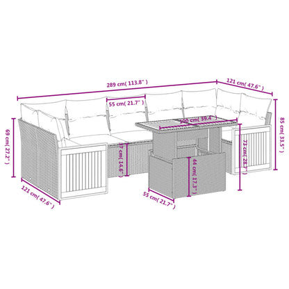 8-tlg. Garten-Sofagarnitur mit Kissen Schwarz Poly Rattan - Pazzar.ch