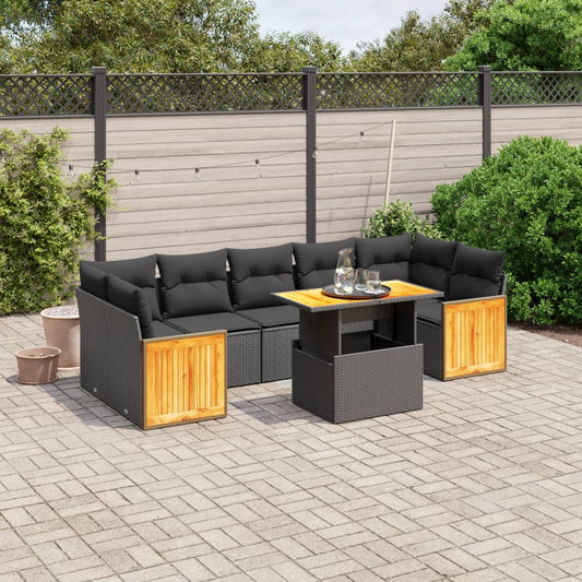 8-tlg. Garten-Sofagarnitur mit Kissen Schwarz Poly Rattan - Pazzar.ch
