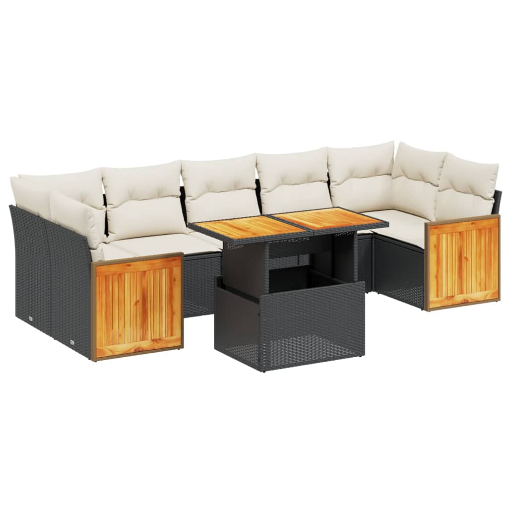 8-tlg. Garten-Sofagarnitur mit Kissen Schwarz Poly Rattan - Pazzar.ch