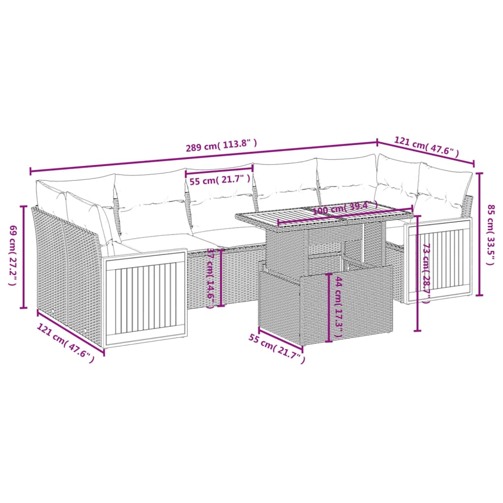 8-tlg. Garten-Sofagarnitur mit Kissen Schwarz Poly Rattan - Pazzar.ch