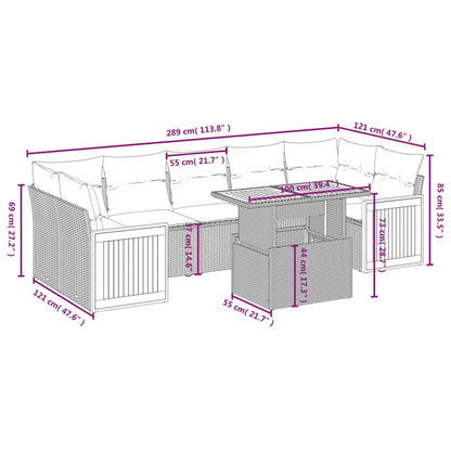 8-tlg. Garten-Sofagarnitur mit Kissen Schwarz Poly Rattan - Pazzar.ch