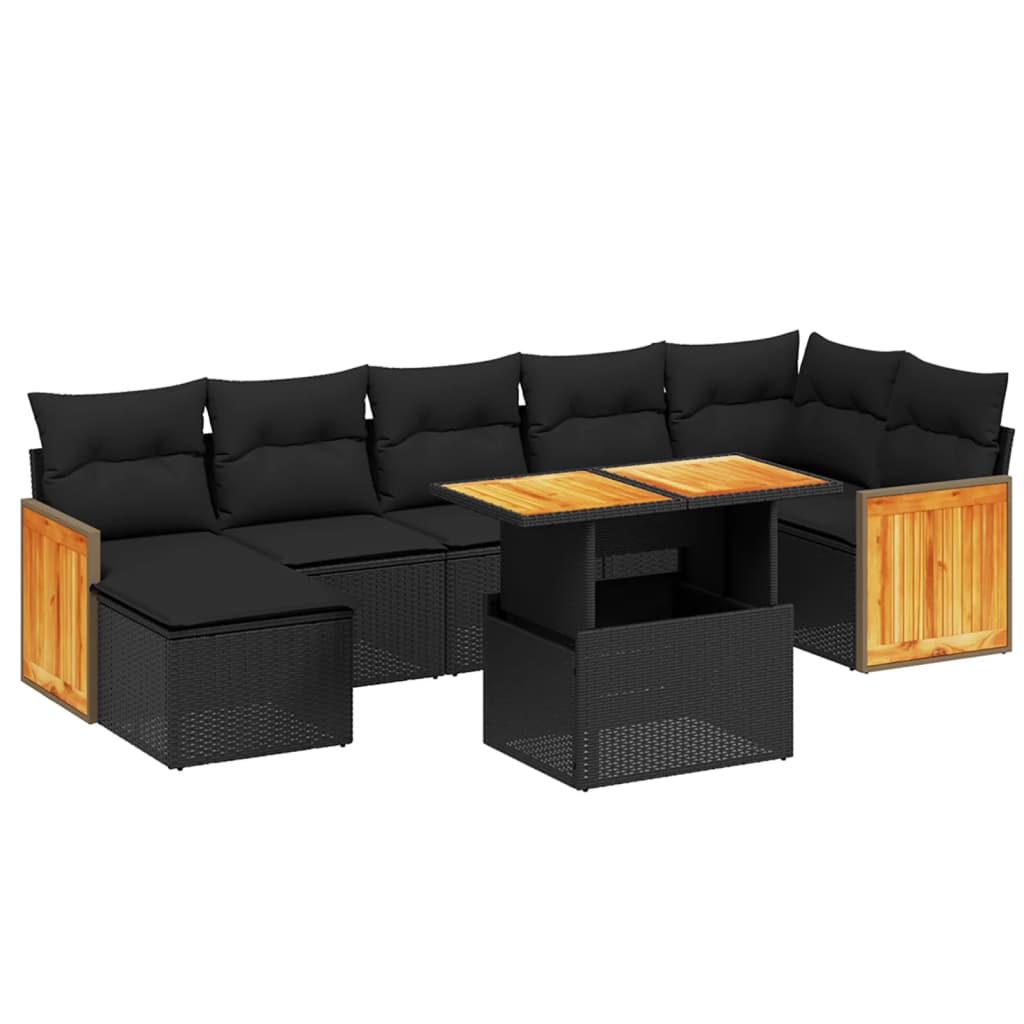 8-tlg. Garten-Sofagarnitur mit Kissen Schwarz Poly Rattan - Pazzar.ch