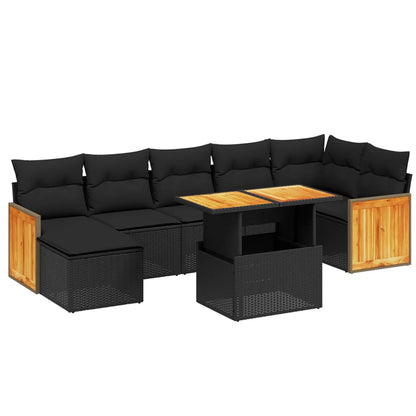 8-tlg. Garten-Sofagarnitur mit Kissen Schwarz Poly Rattan - Pazzar.ch
