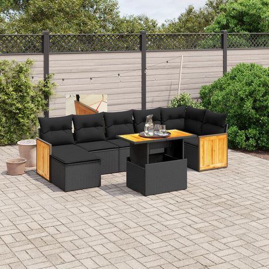 8-tlg. Garten-Sofagarnitur mit Kissen Schwarz Poly Rattan - Pazzar.ch