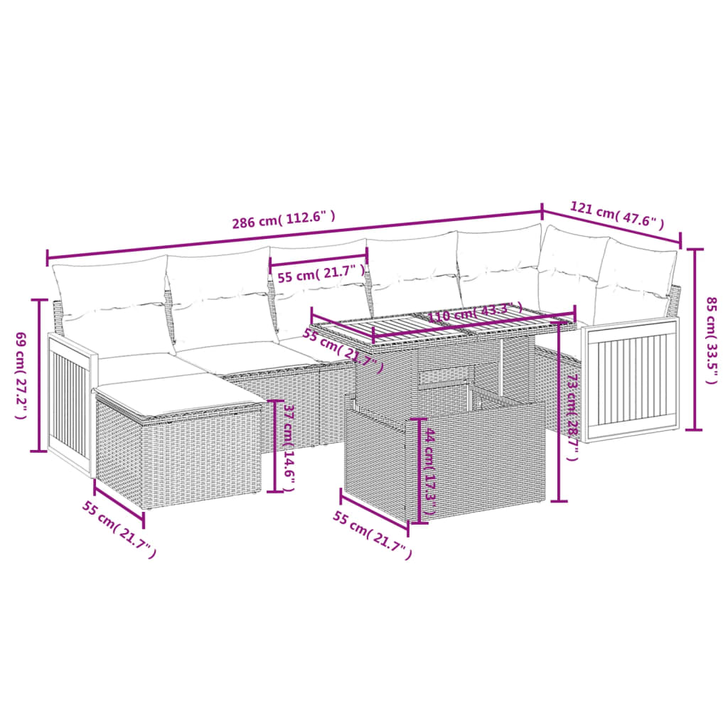 8-tlg. Garten-Sofagarnitur mit Kissen Schwarz Poly Rattan - Pazzar.ch