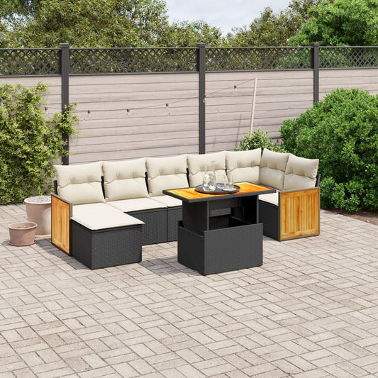 8-tlg. Garten-Sofagarnitur mit Kissen Schwarz Poly Rattan - Pazzar.ch