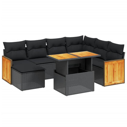8-tlg. Garten-Sofagarnitur mit Kissen Schwarz Poly Rattan - Pazzar.ch