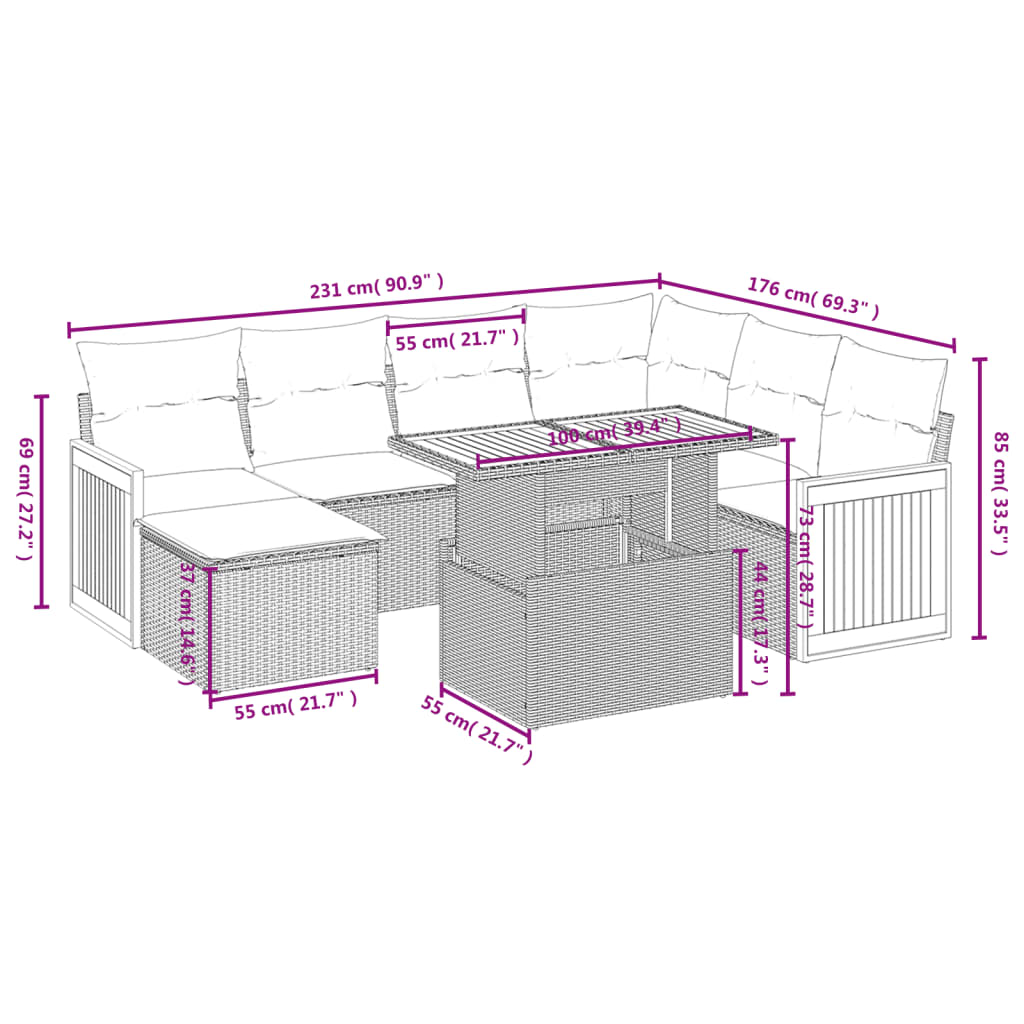 8-tlg. Garten-Sofagarnitur mit Kissen Schwarz Poly Rattan - Pazzar.ch