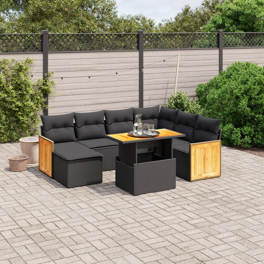 8-tlg. Garten-Sofagarnitur mit Kissen Schwarz Poly Rattan - Pazzar.ch