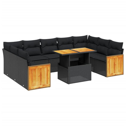 10-tlg. Garten-Sofagarnitur mit Kissen Schwarz Poly Rattan - Pazzar.ch