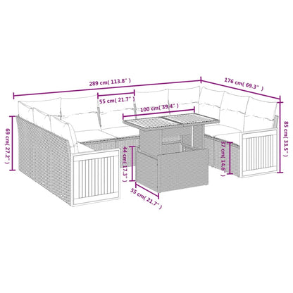 10-tlg. Garten-Sofagarnitur mit Kissen Schwarz Poly Rattan - Pazzar.ch