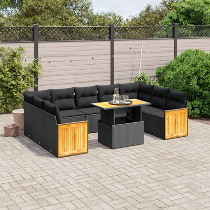 10-tlg. Garten-Sofagarnitur mit Kissen Schwarz Poly Rattan - Pazzar.ch