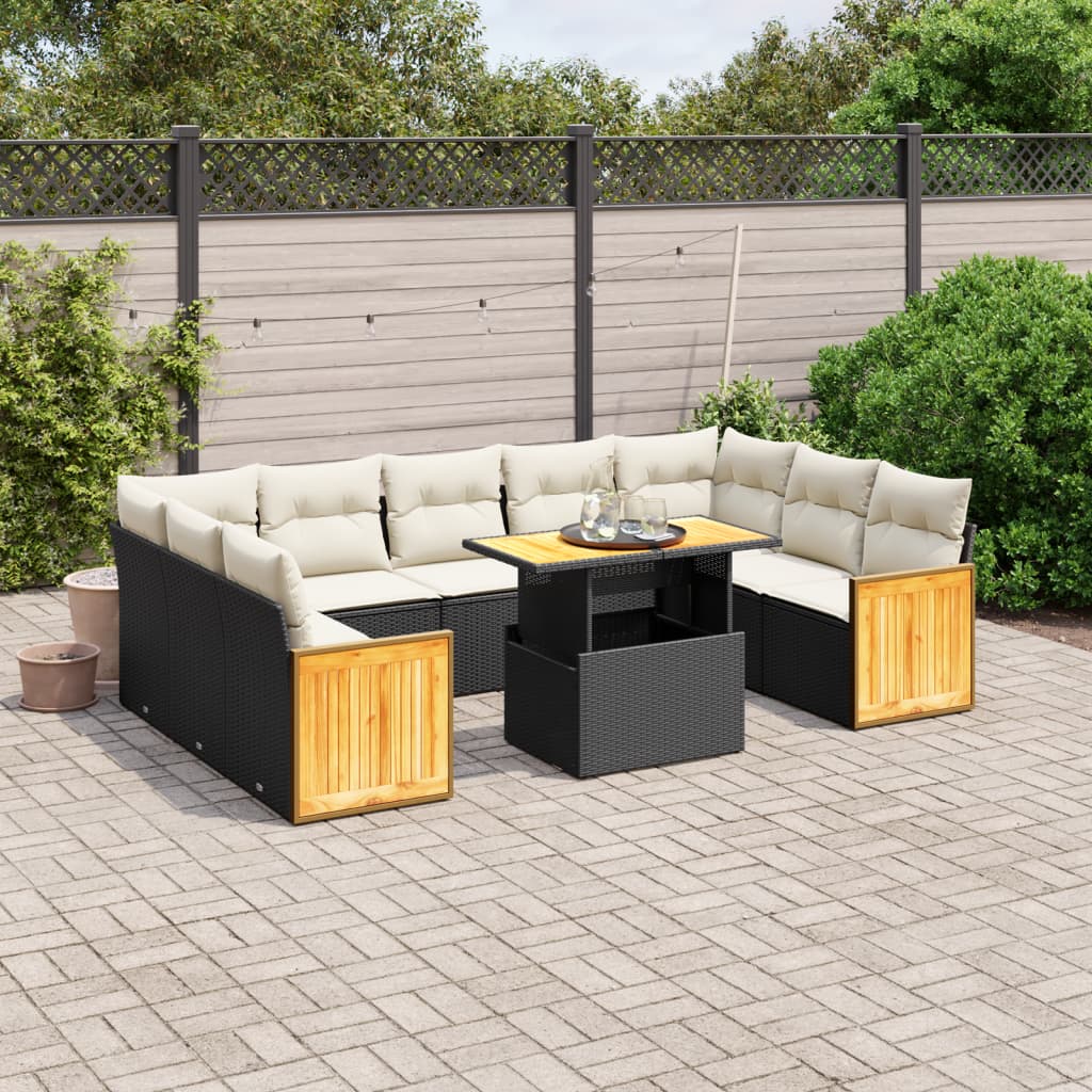 10-tlg. Garten-Sofagarnitur mit Kissen Schwarz Poly Rattan - Pazzar.ch