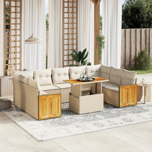 10-tlg. Garten-Sofagarnitur mit Kissen Beige Poly Rattan - Pazzar.ch