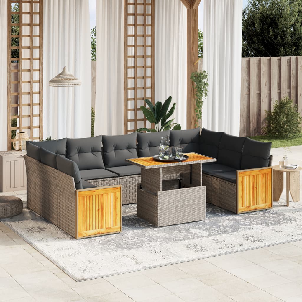 10-tlg. Garten-Sofagarnitur mit Kissen Grau Poly Rattan - Pazzar.ch