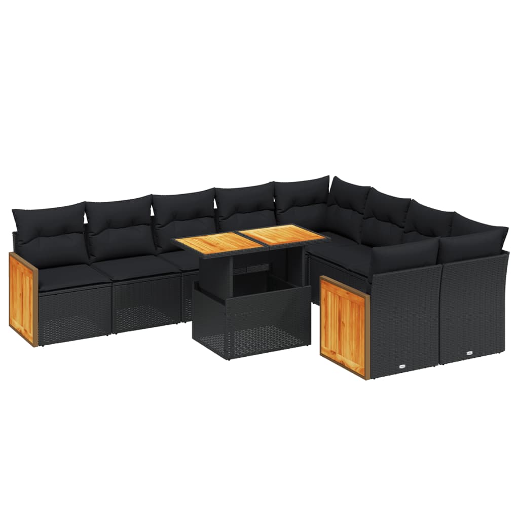 10-tlg. Garten-Sofagarnitur mit Kissen Schwarz Poly Rattan - Pazzar.ch