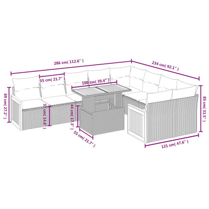 10-tlg. Garten-Sofagarnitur mit Kissen Schwarz Poly Rattan - Pazzar.ch