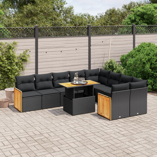 10-tlg. Garten-Sofagarnitur mit Kissen Schwarz Poly Rattan - Pazzar.ch