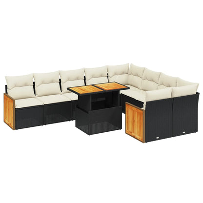 10-tlg. Garten-Sofagarnitur mit Kissen Schwarz Poly Rattan - Pazzar.ch