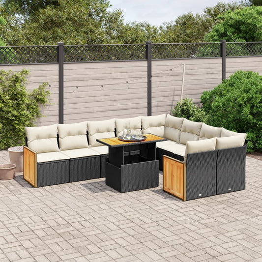 10-tlg. Garten-Sofagarnitur mit Kissen Schwarz Poly Rattan - Pazzar.ch