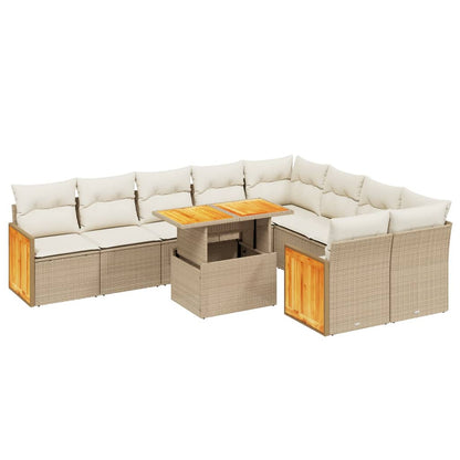 10-tlg. Garten-Sofagarnitur mit Kissen Beige Poly Rattan - Pazzar.ch