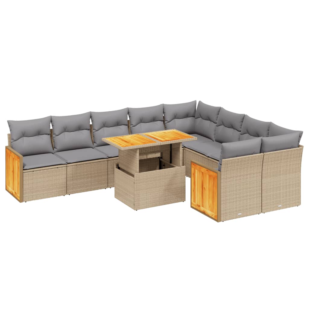 10-tlg. Garten-Sofagarnitur mit Kissen Beige Poly Rattan - Pazzar.ch