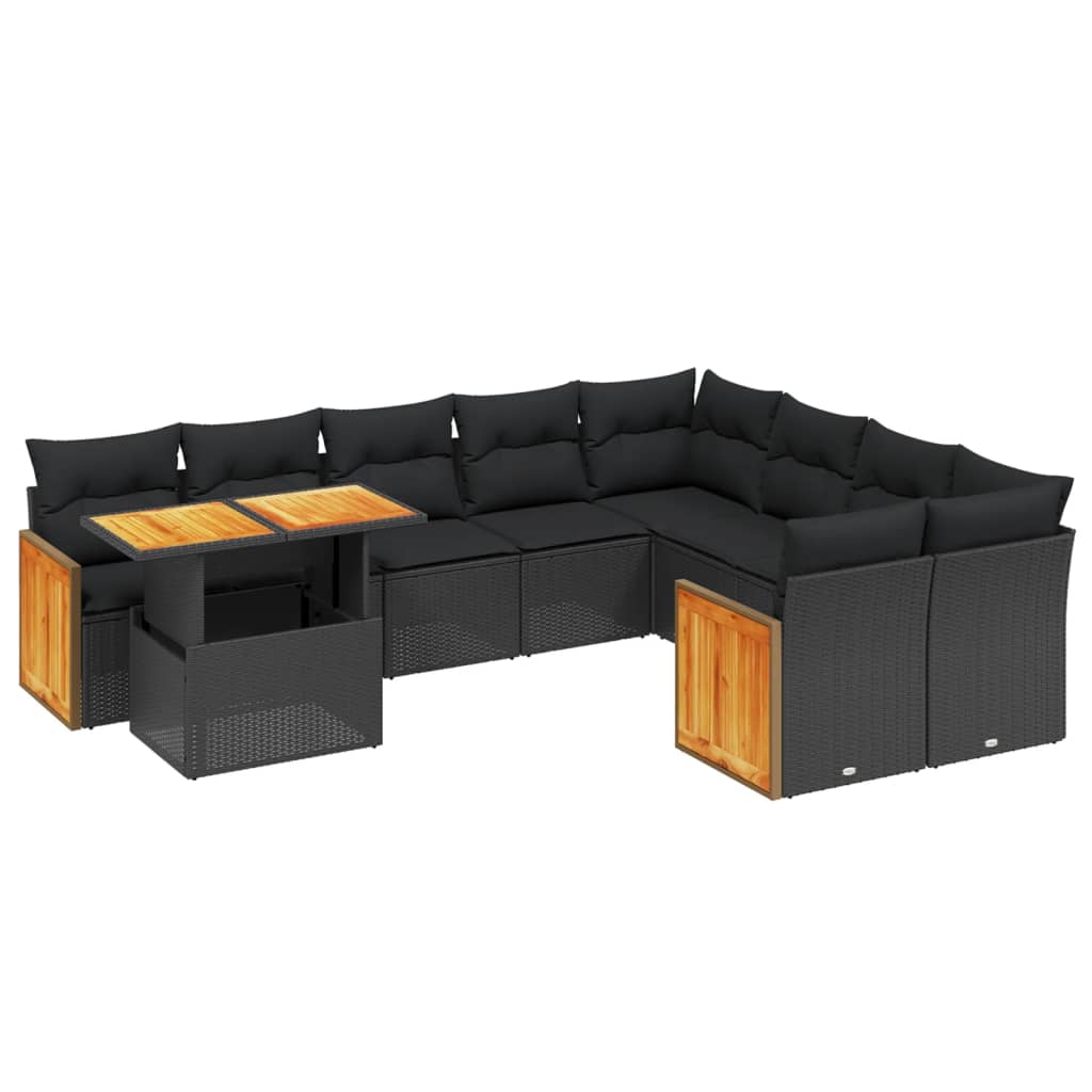 10-tlg. Garten-Sofagarnitur mit Kissen Schwarz Poly Rattan - Pazzar.ch