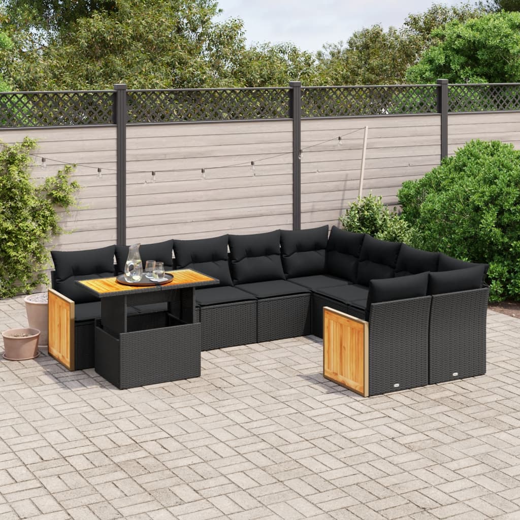 10-tlg. Garten-Sofagarnitur mit Kissen Schwarz Poly Rattan - Pazzar.ch