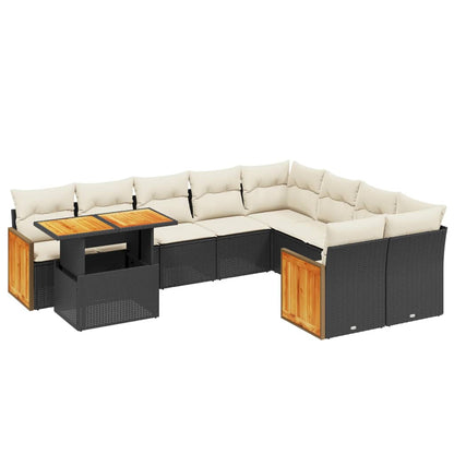 10-tlg. Garten-Sofagarnitur mit Kissen Schwarz Poly Rattan - Pazzar.ch