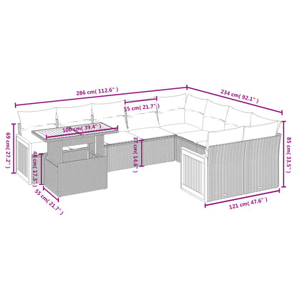 10-tlg. Garten-Sofagarnitur mit Kissen Schwarz Poly Rattan - Pazzar.ch