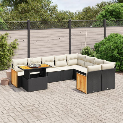 10-tlg. Garten-Sofagarnitur mit Kissen Schwarz Poly Rattan - Pazzar.ch