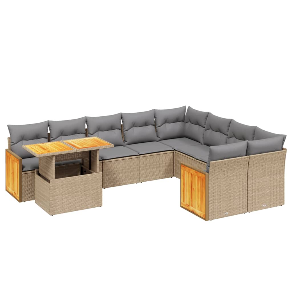 10-tlg. Garten-Sofagarnitur mit Kissen Beige Poly Rattan - Pazzar.ch