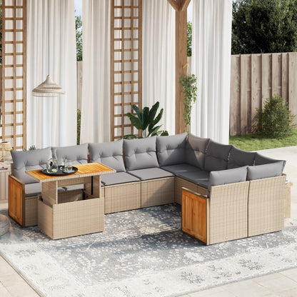 10-tlg. Garten-Sofagarnitur mit Kissen Beige Poly Rattan - Pazzar.ch