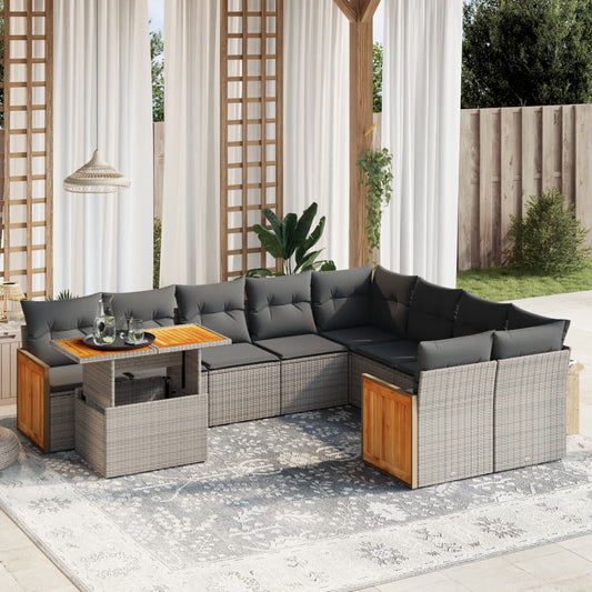 10-tlg. Garten-Sofagarnitur mit Kissen Grau Poly Rattan - Pazzar.ch