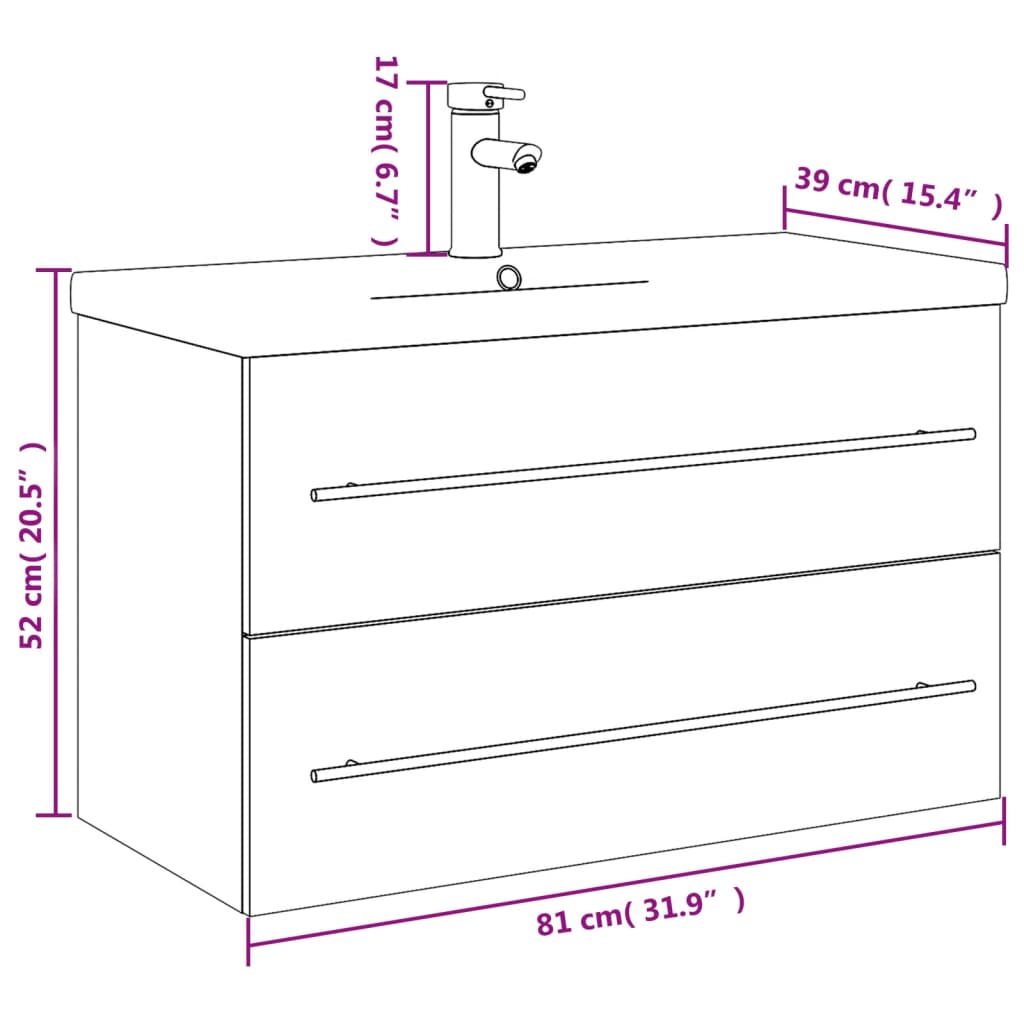 Waschbeckenunterschrank mit Einbaubecken Schwarz