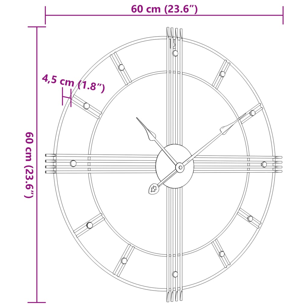 Wanduhr Schwarz Ø60 cm Eisen - Pazzar.ch