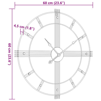 Wanduhr Schwarz Ø60 cm Eisen - Pazzar.ch