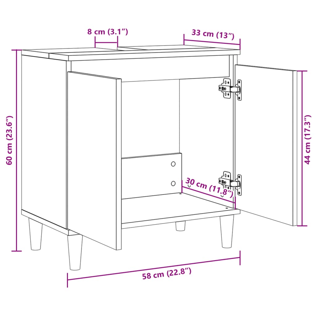 Waschbeckenunterschrank Sonoma-Eiche 58x33x60 cm Holzwerkstoff - Pazzar.ch