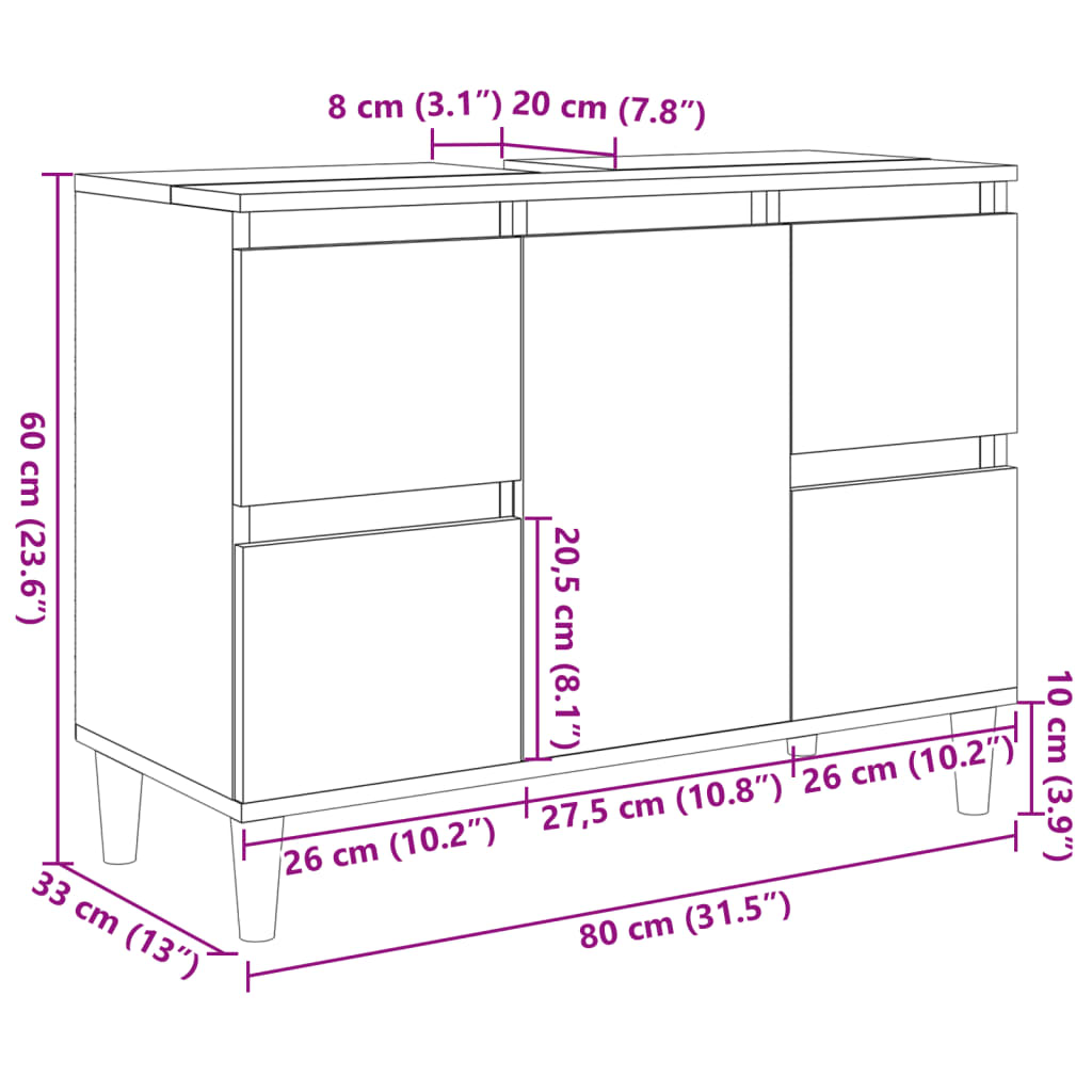 Waschbeckenunterschrank Sonoma-Eiche 80x33x60 cm Holzwerkstoff - Pazzar.ch