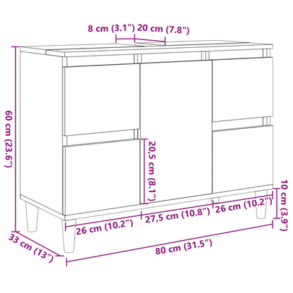 Waschbeckenunterschrank Sonoma-Eiche 80x33x60 cm Holzwerkstoff - Pazzar.ch