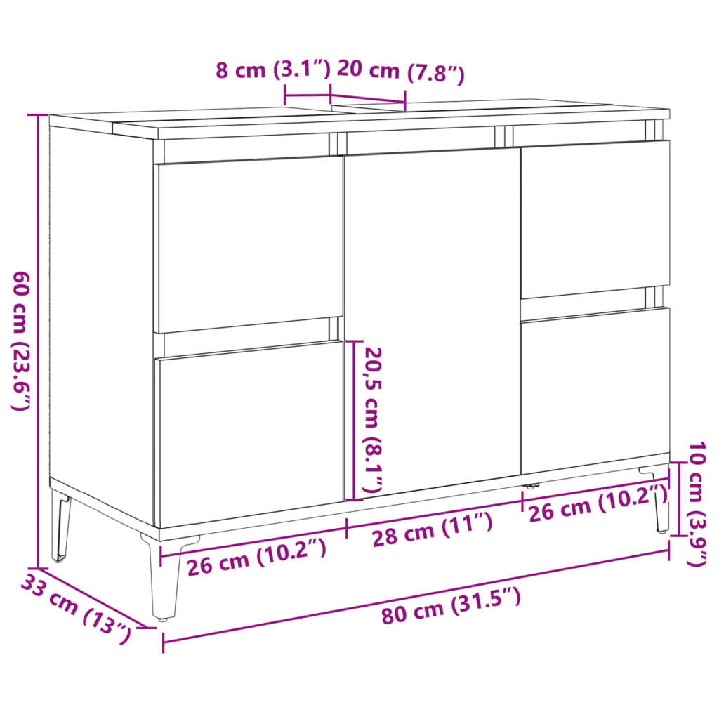 Waschbeckenunterschrank Sonoma-Eiche 80x33x60 cm Holzwerkstoff - Pazzar.ch