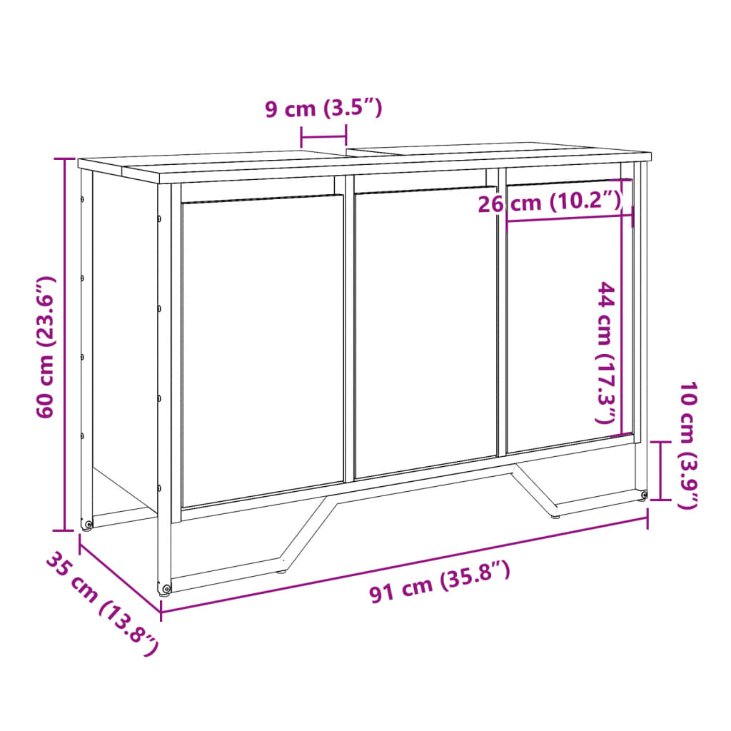 Waschbeckenunterschrank Räuchereiche 91x35x60 cm Holzwerkstoff - Pazzar.ch